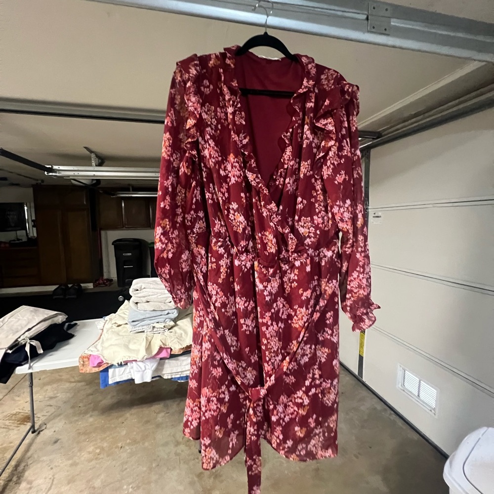 Floral Wrap Dress in Red and Pink